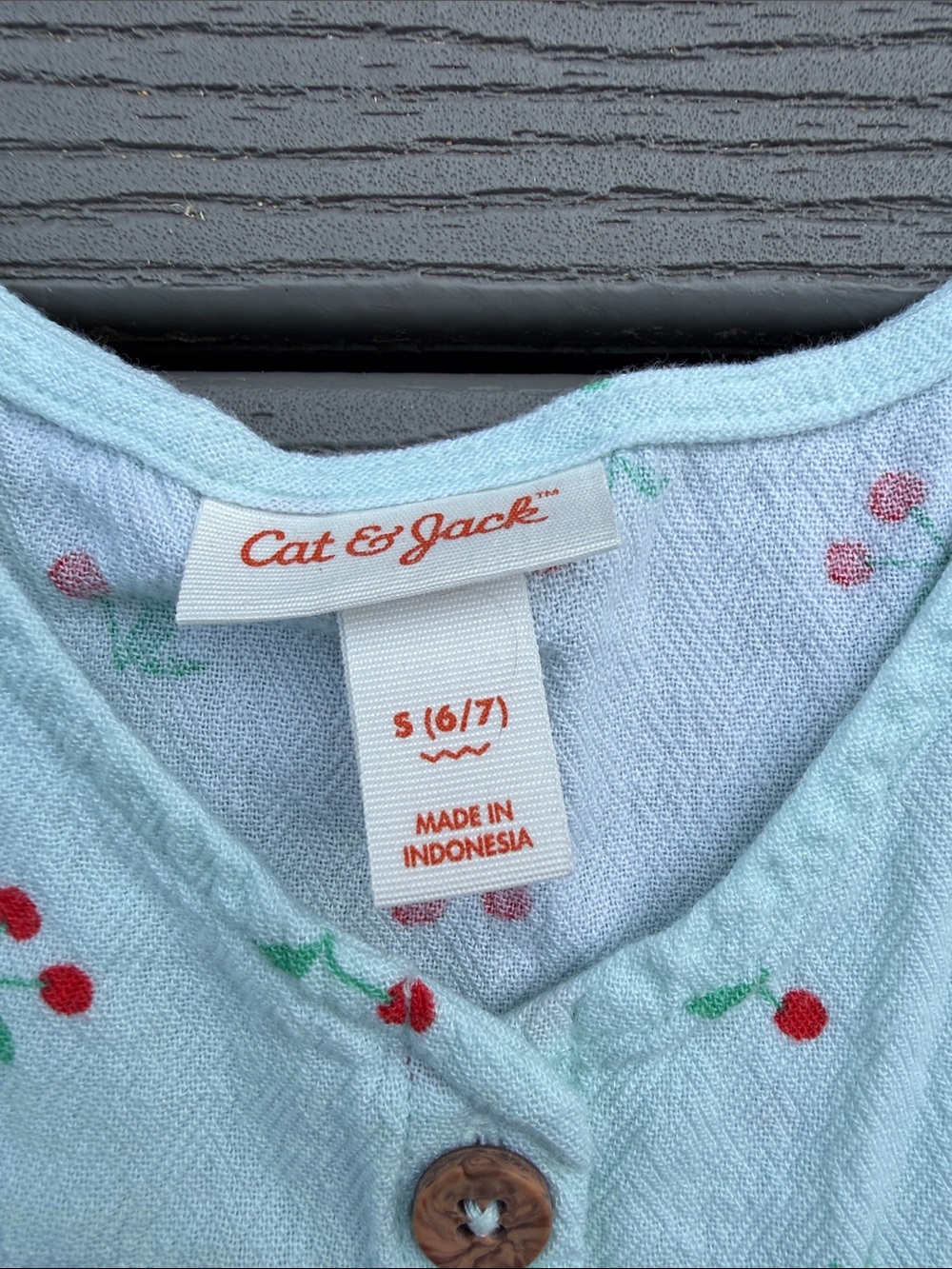 Cat & Jack Light Blue Cherry Button-Front Ruffle Top - Picture 2 of 3